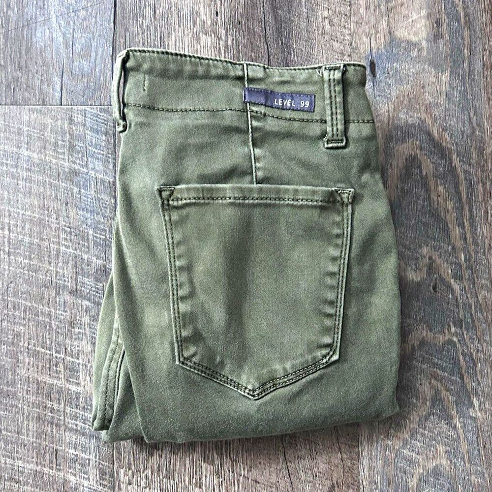 Level 99 Women’s Green Cargo Skinny Pants Slim Fit Stretch Pockets Canvas Zip